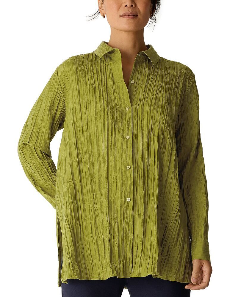エイリーンフィッシャー レディース トップス シャツ プリーツ シルク Eileen Fisher Classicollar Pleated Silk Shirt Cardamom