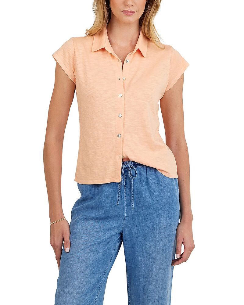 ベラダール レディース トップス シャツ キャップ Bella Dahl Cap Sleeve Button Front Shirt Golden Blue ブルー