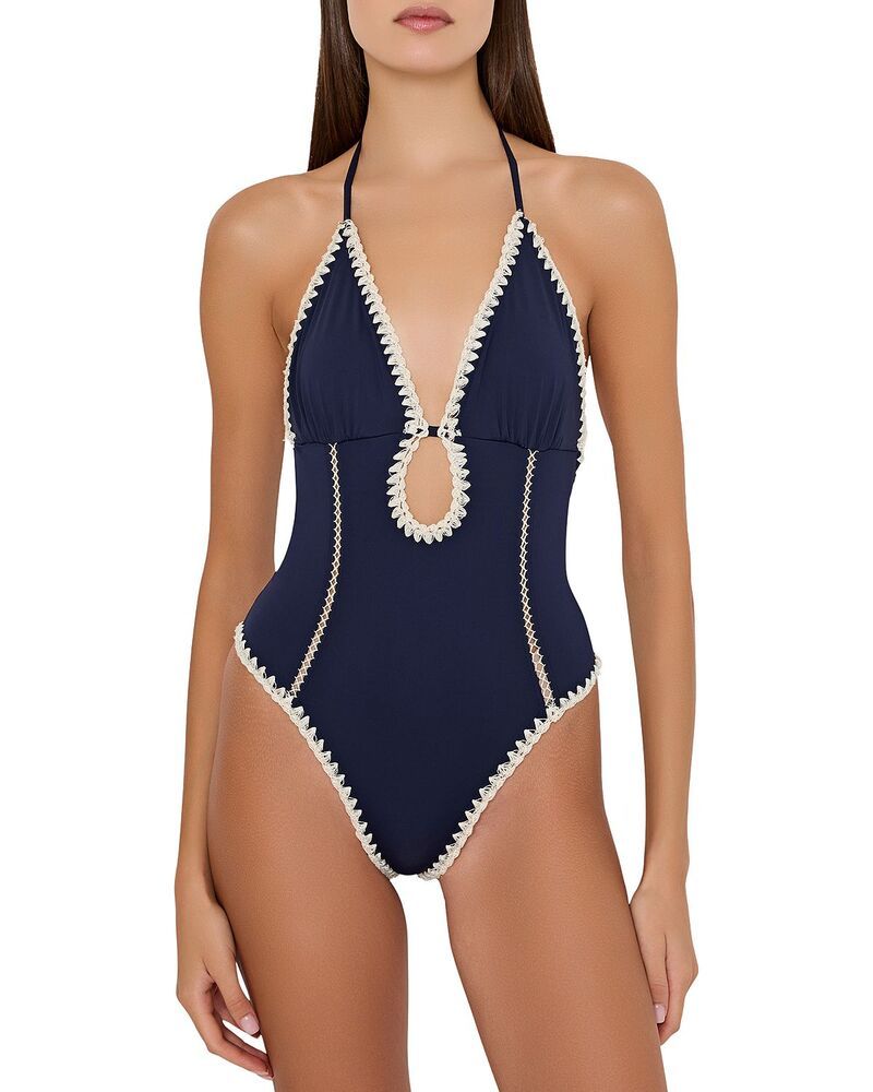 ミリー レディース 水着 上下セット カットアウト MILLY Cutout Crochetrim One Piece Swimsuit Navy ネイビー