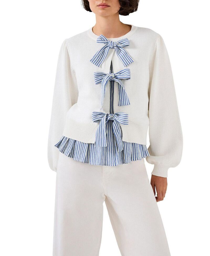 ミルトンベルベット レディース アウター ニット・セーター コットン Mint Velvet Womens Cotton Blend Bow Detail Sweater Ivory アイボリー