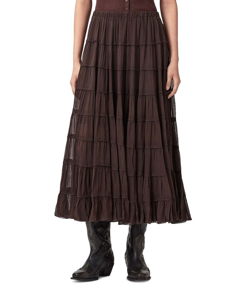 オールセインツ レディース ボトムスカート ティアード マキシ ALLSAINTS Eva Tiered Maxi Skirt Bottle Brown ブラウン