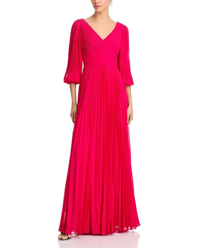 テリジョンバイリッキーフリーマン レディース トップス ワンピース Vネック シフォン プリーツ Teri Jon by Rickie Freeman Chiffon Pleated V Neck Gown Fuchsia フューシャ