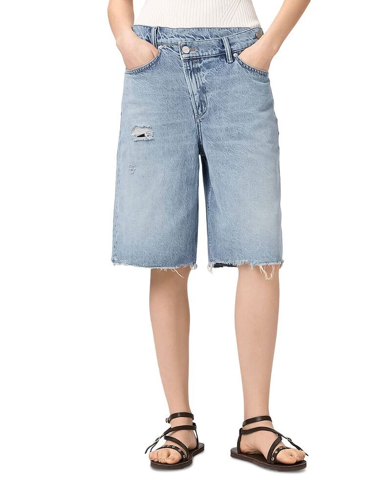 オールセインツ レディース ボトムス ハーフパンツ・ショーツ ショートパンツ ALLSAINTS Aki Mid Rise Crossover Jean Shorts in Destroy Light Destroy Light Blue ブルー