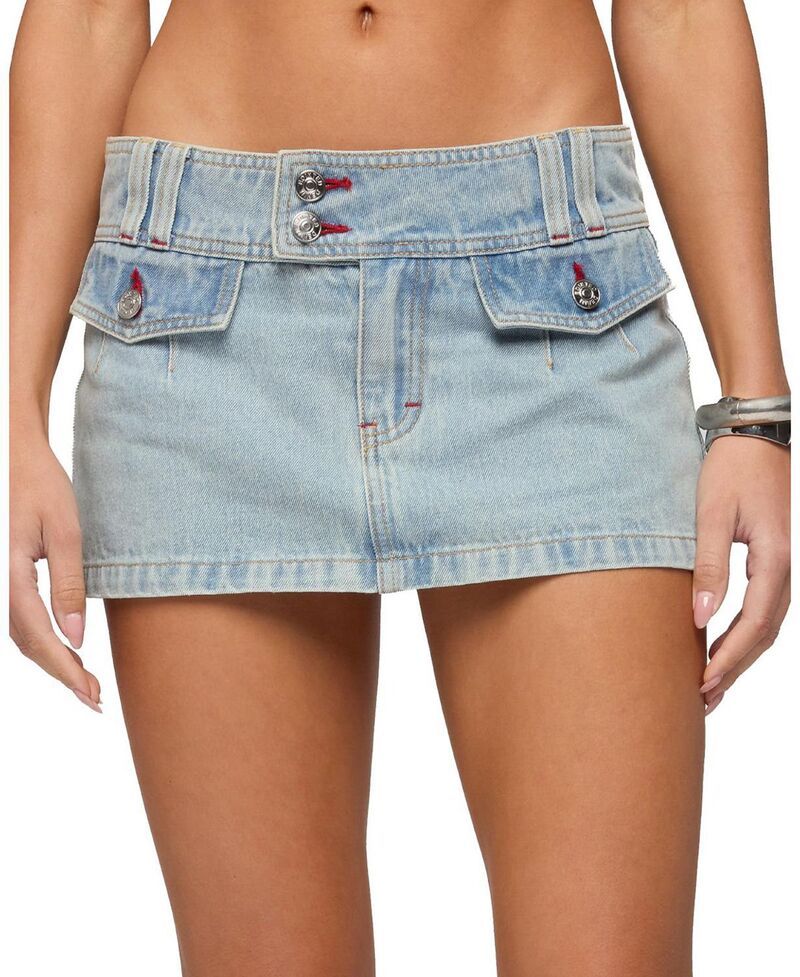 アディクテッド レディース ボトムスカート ミニ デニム Edikted Rae Denimini Skort LightBlue ブルー