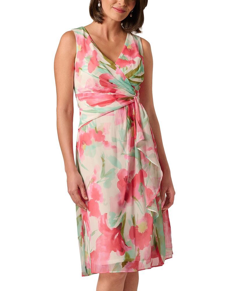 アドリアナ パペル レディース トップス ワンピース シフォン ドレープ Adrianna Papell Draped Chiffon Dress CoralGreen Multi コーラル