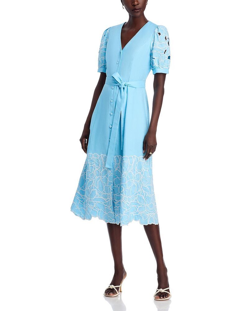 エリータハリ レディース トップス ワンピース リネン Elie Tahari The Jade Linen Eyelet Dress Waterdrop