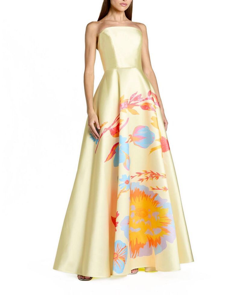 マックダガル レディース トップス ワンピース プリント ストラップレス Mac Duggal Printed Mikado Strapless Ballgown Butter Multi マルチカラー