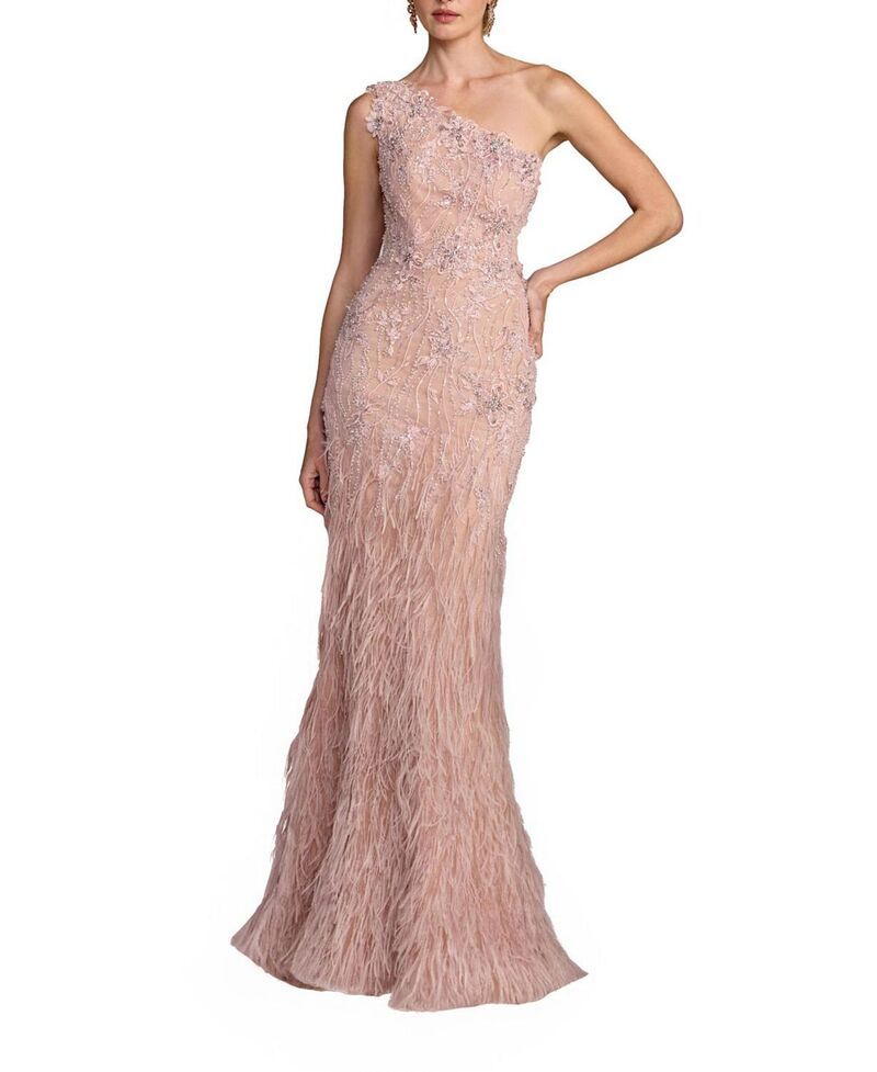 マックダガル レディース トップス ワンピース レース Mac Duggal Embellished Lace One Shoulder Feather Gown Vintage Lilac ライラック
