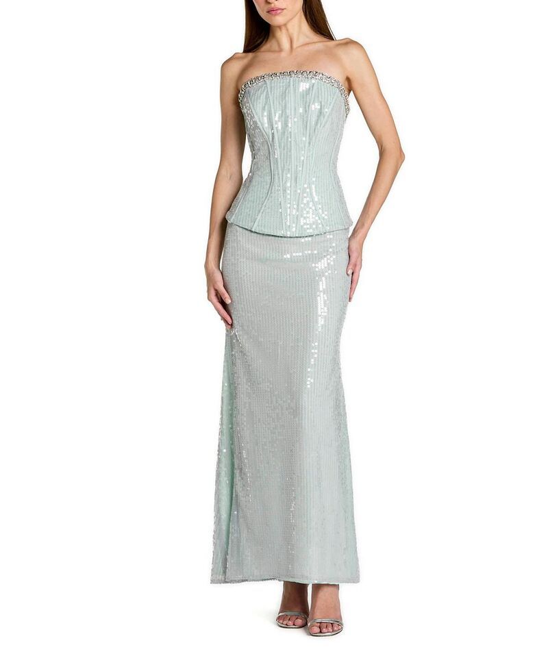 マックダガル レディース トップス ワンピースパンコール ストラップレス Mac Duggal Straplessequin Peplum Gown With Rhinestone Trim Pale Blue ブルー