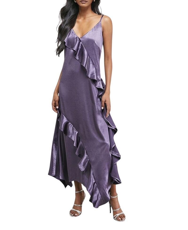 ウエアハウス レディース トップス ワンピース フリル ミディ トール サテン Warehouse Metallic Satin Ruffle Midi Slip Dress Mauve メタリック