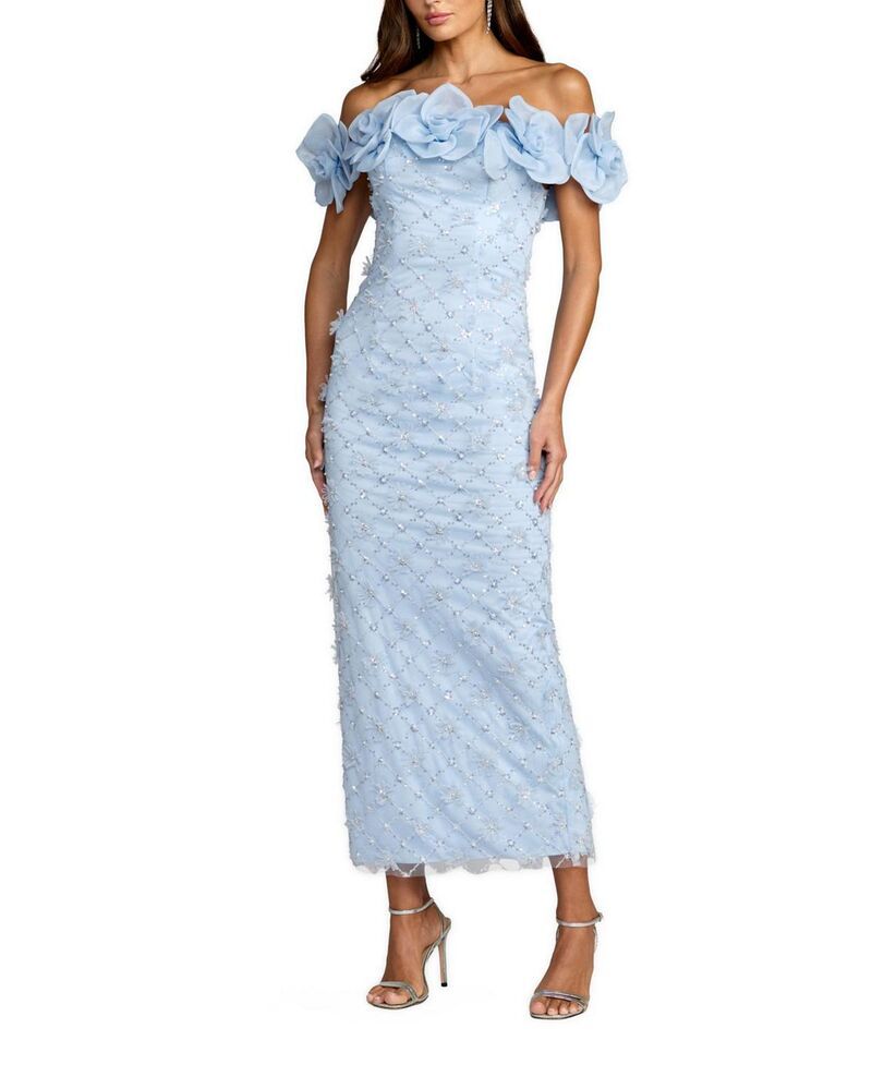 マックダガル レディース トップス ワンピース Mac Duggal Off The Shoulder Embellishedress With 3D Flower Detail Powder Blue ブルー