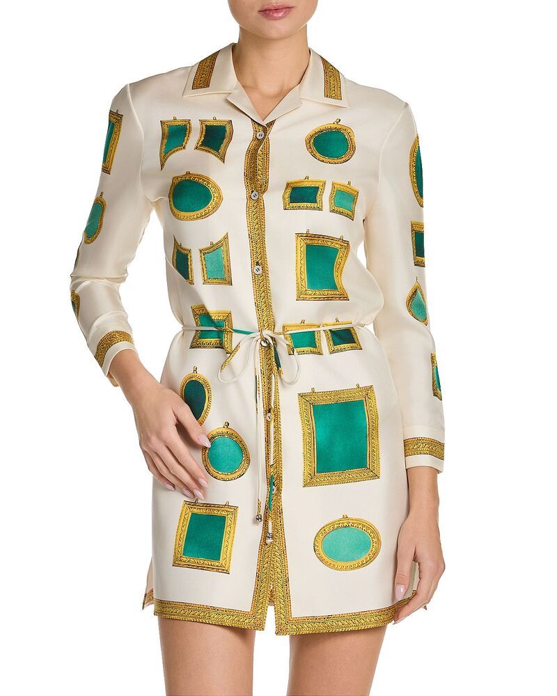 ヴェルサーチ レディース トップス ワンピース シルク Versace Silk Twill The Gallery Dress IvoryEmerald アイボリー