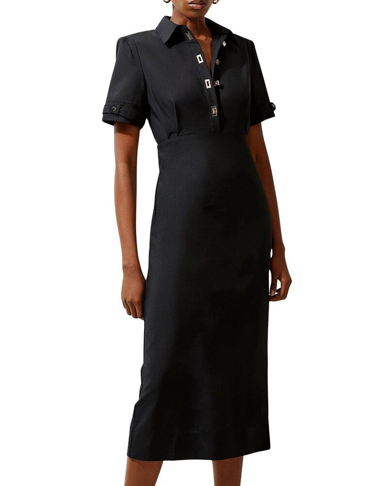 カレンミレン レディース トップス シャツ Karen Millen Techno Shirt Dress with Gold Hardware Black ブラック