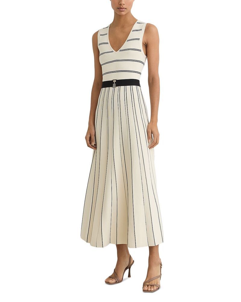 レイス レディース トップス ワンピース ミディ REISS Mallory Stripe Midi Dress IvoryBlack アイボリー