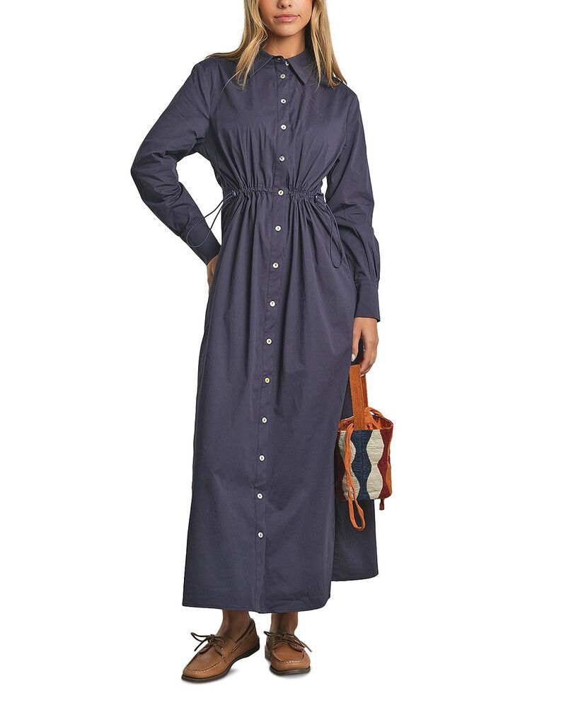 ポイント レディース トップス シャツ ドローコードウエスト マキシ Point Drawstring Waist Maxi Shirtdress Navy ネイビー