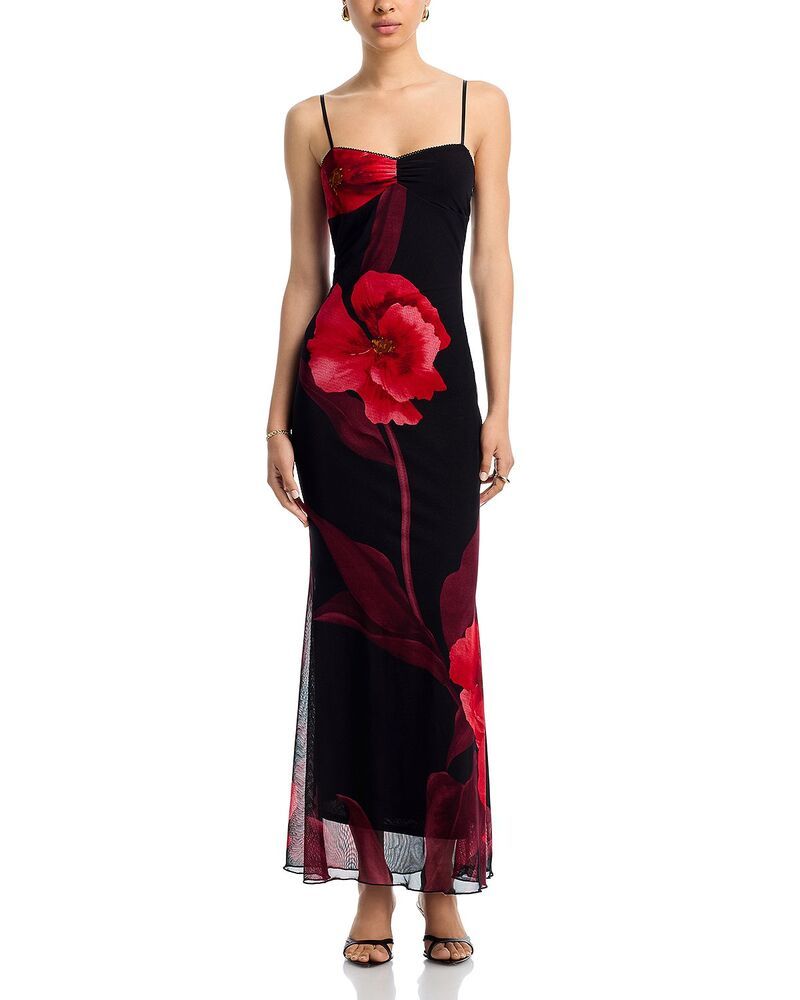 アクア レディース トップス ワンピース フラワー柄 メッシュ マキシ フラワー AQUA Floral Mesh Maxi Dress Exclusive Red Floral レッド