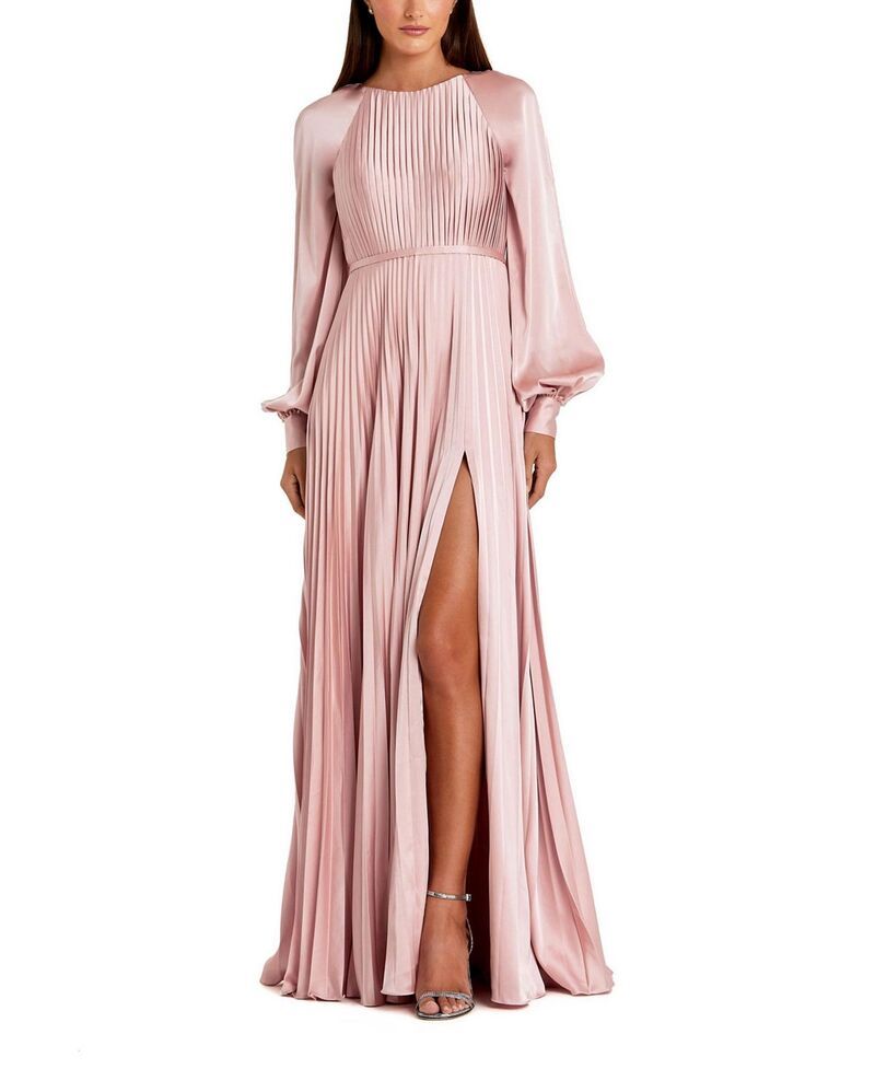 マックダガル レディース トップス ワンピース サイドスリット ハイネック プリーツ Mac Duggal Pleated High Neck Raglan Long Sleeve Side Slit Gown Blush ブラッシュ