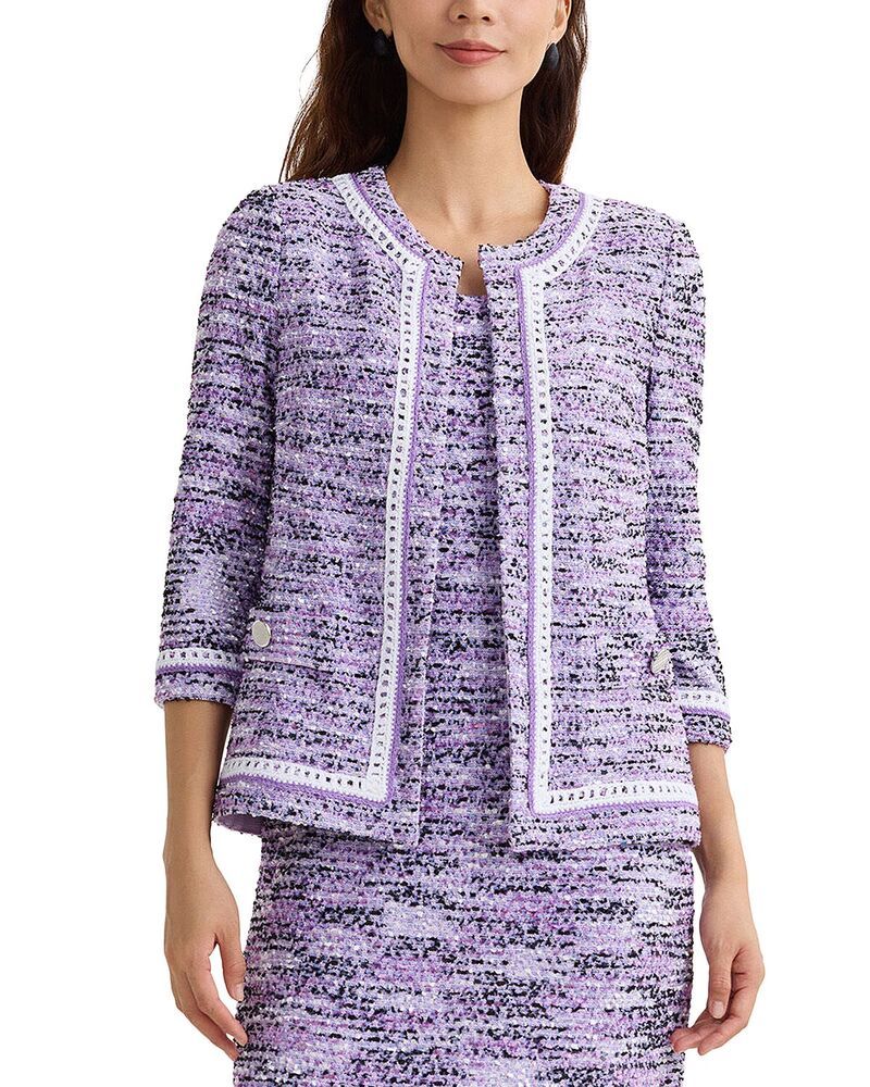 ミソック レディース アウター ジャケット・ブルゾン ニット Misook Wrinkle Resistant Eyelash Knit Jacket Hushed LavenderIris WhisperTranquil BlueBlackWhite ホワイ
