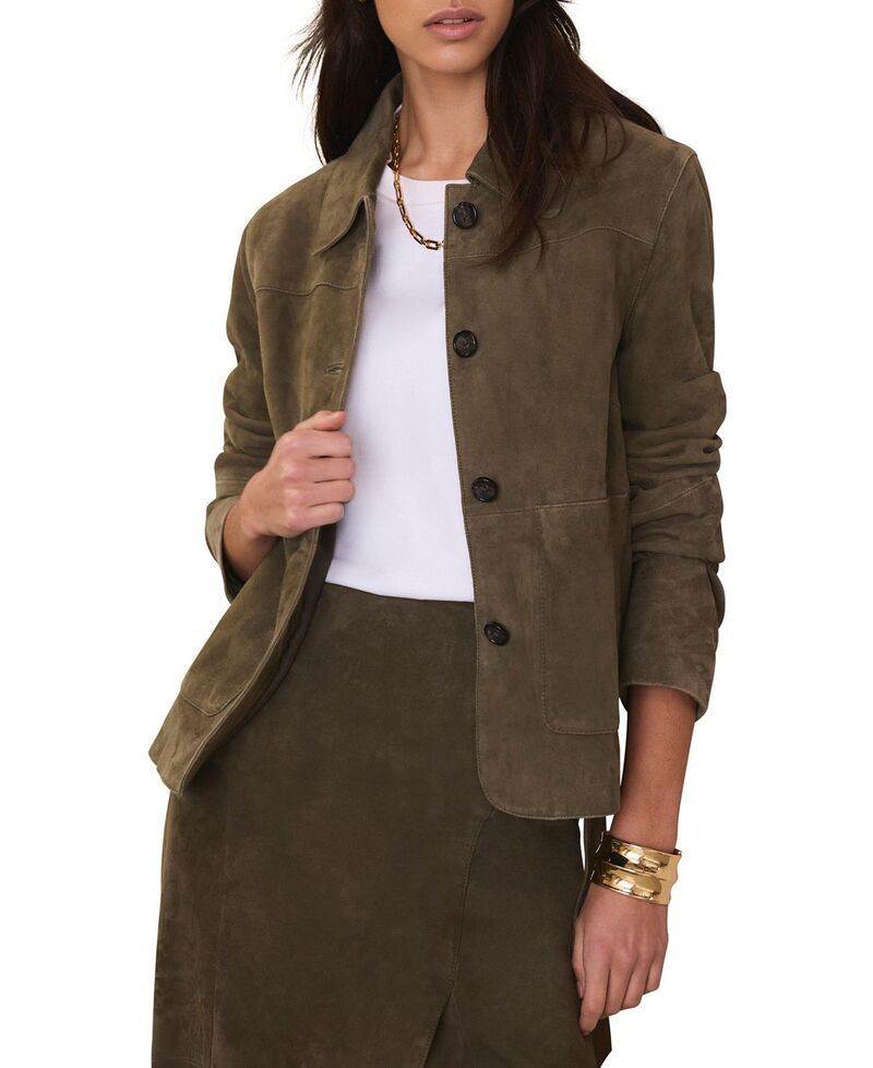 ミルトンベルベット レディース アウター ジャケット・ブルゾン スエード Mint Velvet Womensuede Jacket with Classicollar ButtonFront Pockets Khaki カーキ 88,440円