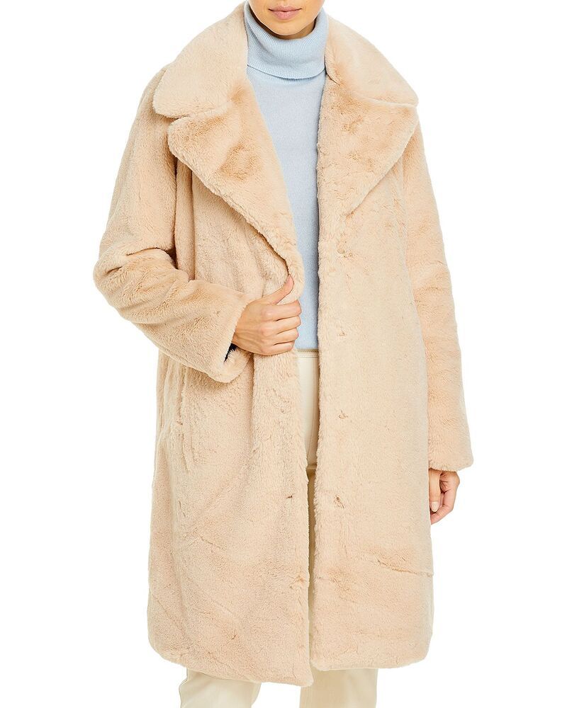 アクア レディース アウター コート AQUA FauxFur Coat with Wide Lapels Exclusive Sand サンド