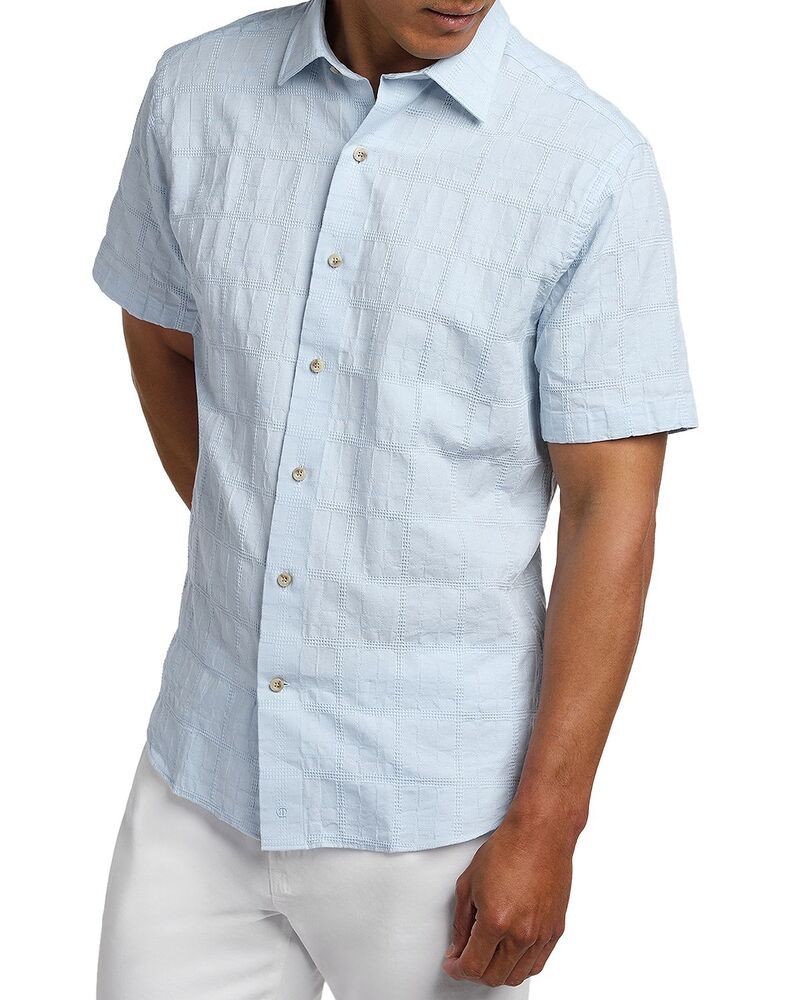 デイビッドドナヒュー メンズ トップス シャツ コットン リネン Davidonahue Cotton Linen Jacquard Short Sleeve Shirt Sky
