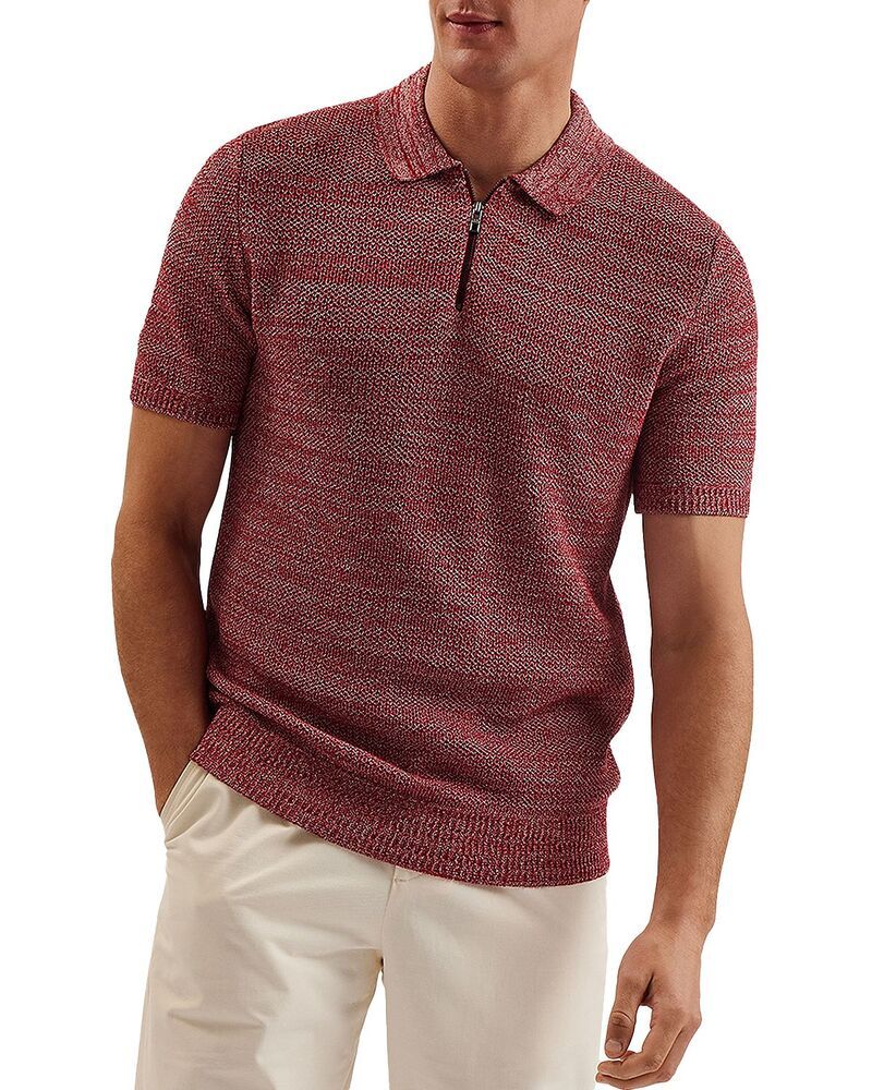 テッドベーカー メンズ トップス ポロシャツ ハーフジップ Ted Baker Blossam Textured Quarter Zipolo Shirt Red レッド