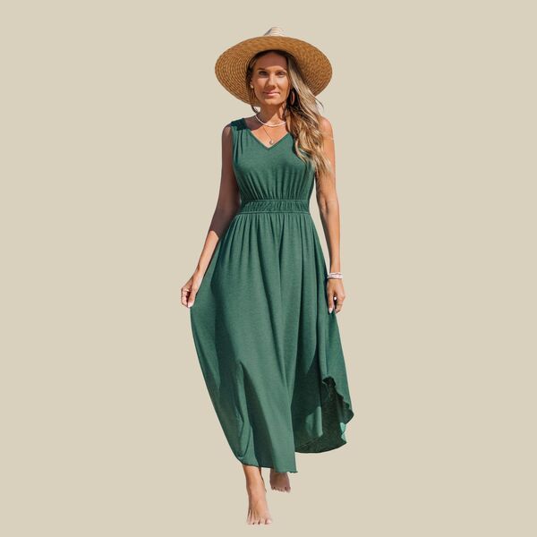 カップシー レディース トップス ワンピース ギャザー マキシ Cupshe Womens Ruched Waist Flowy Beach Maxi Dress Green グリーン