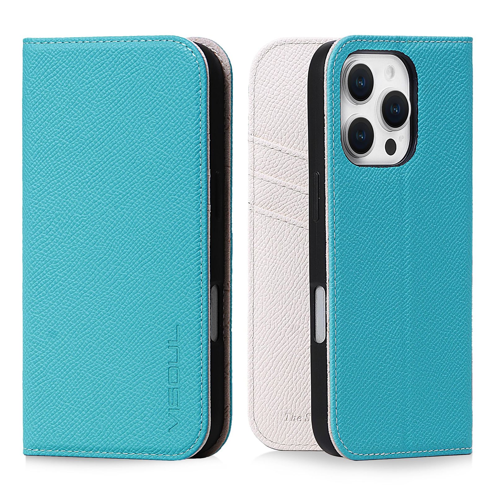 特価商品 VISOUL iPhone16 Pro 対応ケース 手帳型 本革 スマホケース アイフォン16 Pro レザー 手帳型ケース カード収納 携帯ケース 全面保護 マグネット 柔軟なTPU素材 アイホン16プロ ミント