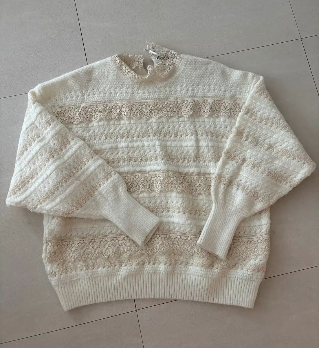 ZARA アイボリー レース ニット S