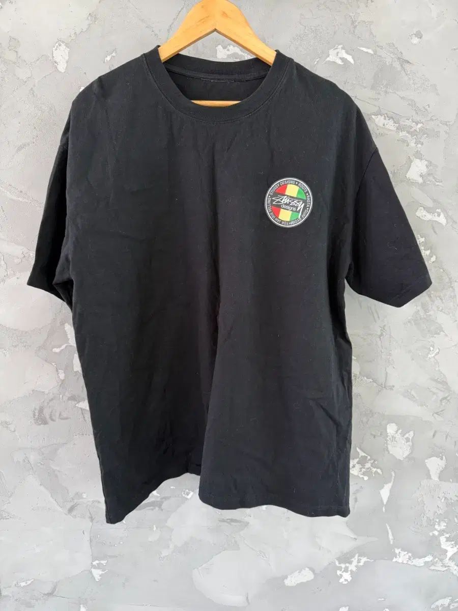STUSSY 黒色 半袖 Tシャツ ラスタ パッチ 実寸 105 110