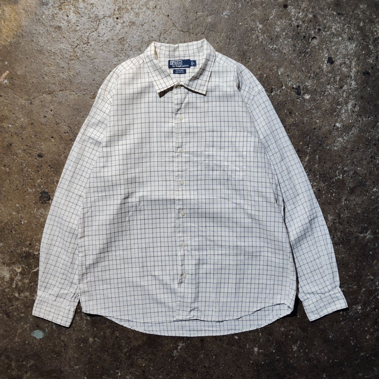 90s ラルフローレン BONNARDチェック長袖シャツ 完全無地 黒 ボックス