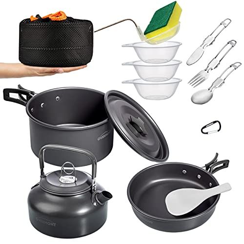 Overmont DS-300 アルミ クッカーセット アウトドア鍋 アウトドアケトル キャンピング 調理器具 収納袋付き 2?3人に適応wb 659471d1