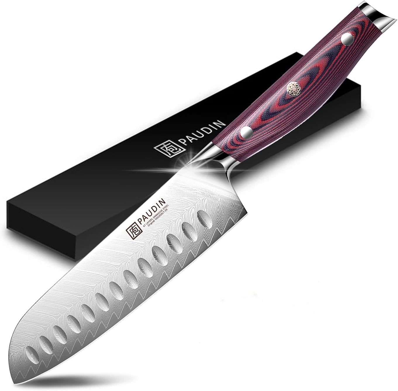 PAUDIN ダマスカス 三徳包丁 180mm VG10 ステンレス 万能包丁 鋭い切れ味 両刃 左利き用 ほうちょう キッチンナイフ お肉・野菜・果物など幅広い対応 家庭用 プレゼントに最適wb 6ed188d8