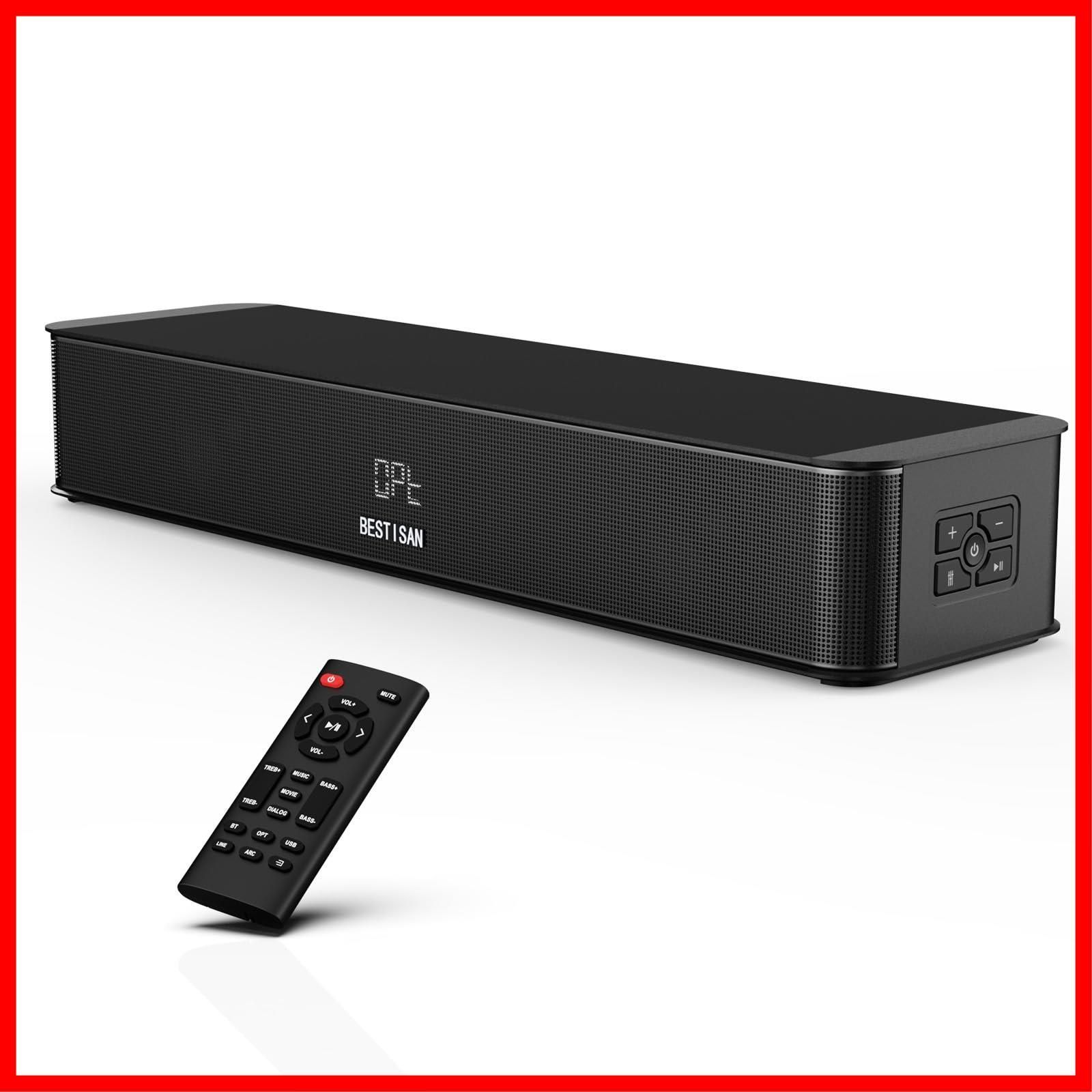 【在庫処分】BESTISAN 2.1chサウンドバー 42センチ テレビ用サウンドバー PC用スピーカー 重低音強化型 Soundbar 底部サブウーファー付きHDMI(ARC)/Bluetooth/USB/デジタル/AUX/対応 SE01 ブラック リモコン