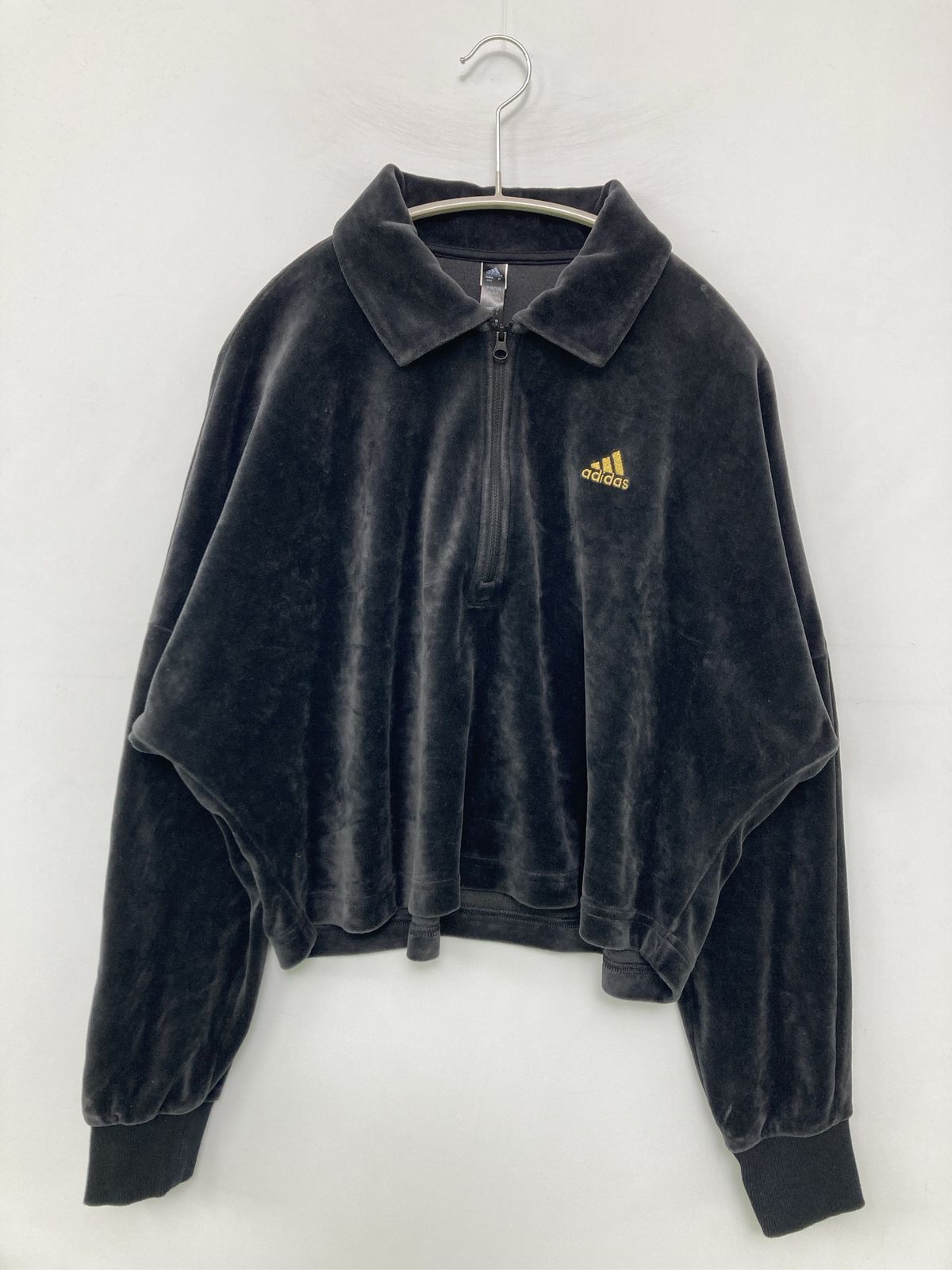 adidas アディダス スウェット L ブラック コットン ベロア 無地 ワンポイント ブランドロゴ 長袖