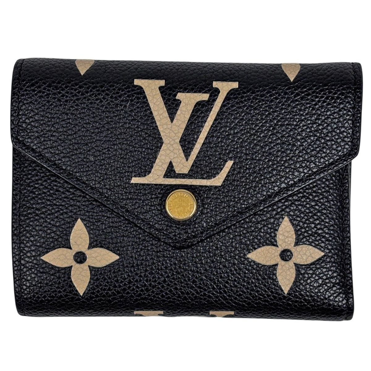 ルイ・ヴィトン Louis Vuitton ポルトフォイユ ヴィクトリーヌ バイカラー 三つ折り財布 モノグラムアンプラント ノワール(ブラック) ベージュ M80968 レディース 【中古】