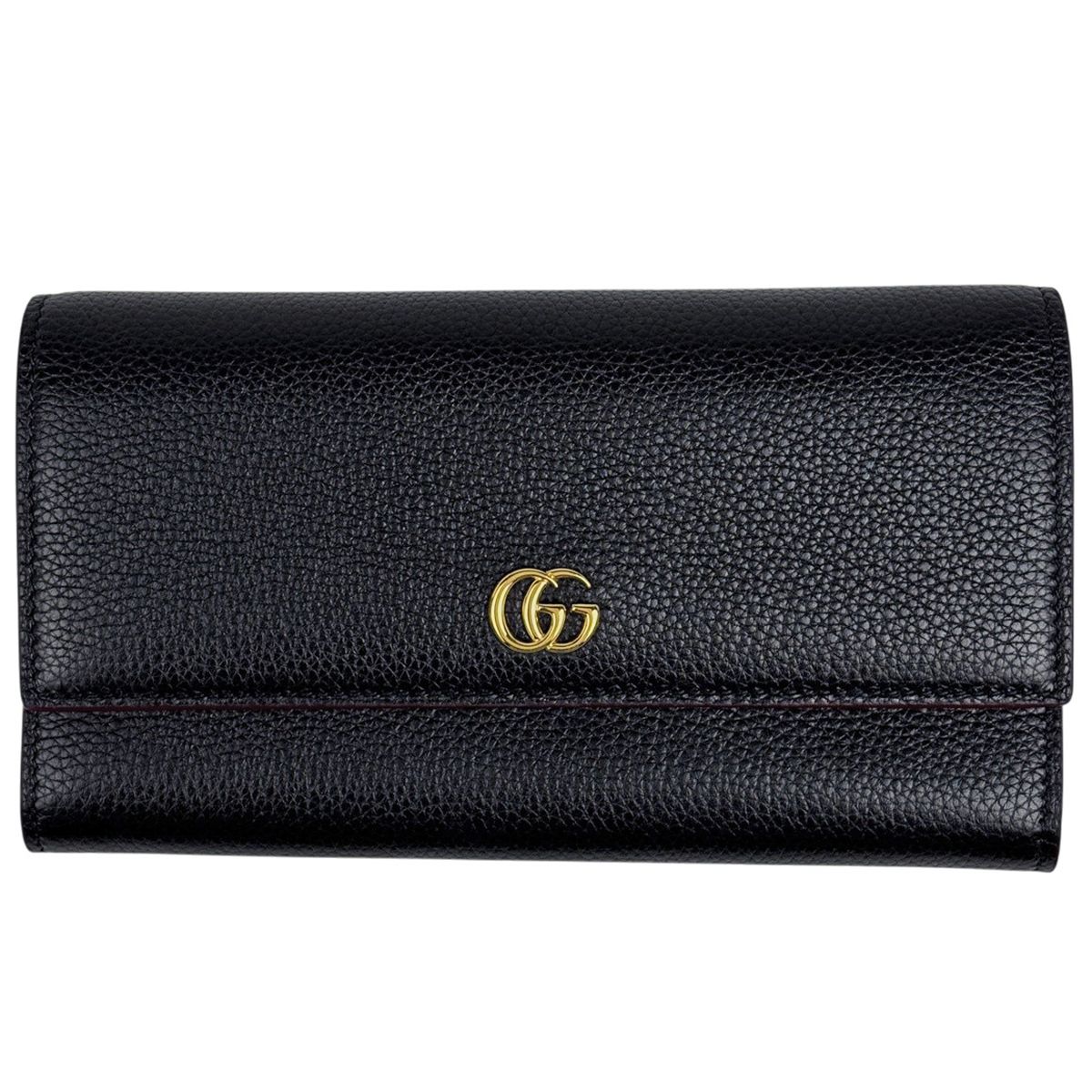 グッチ GUCCI GGマーモント コンチネンタルウォレット バイカラー 長財布 レザー ブラック ボルドー 456116 レディース 【中古】