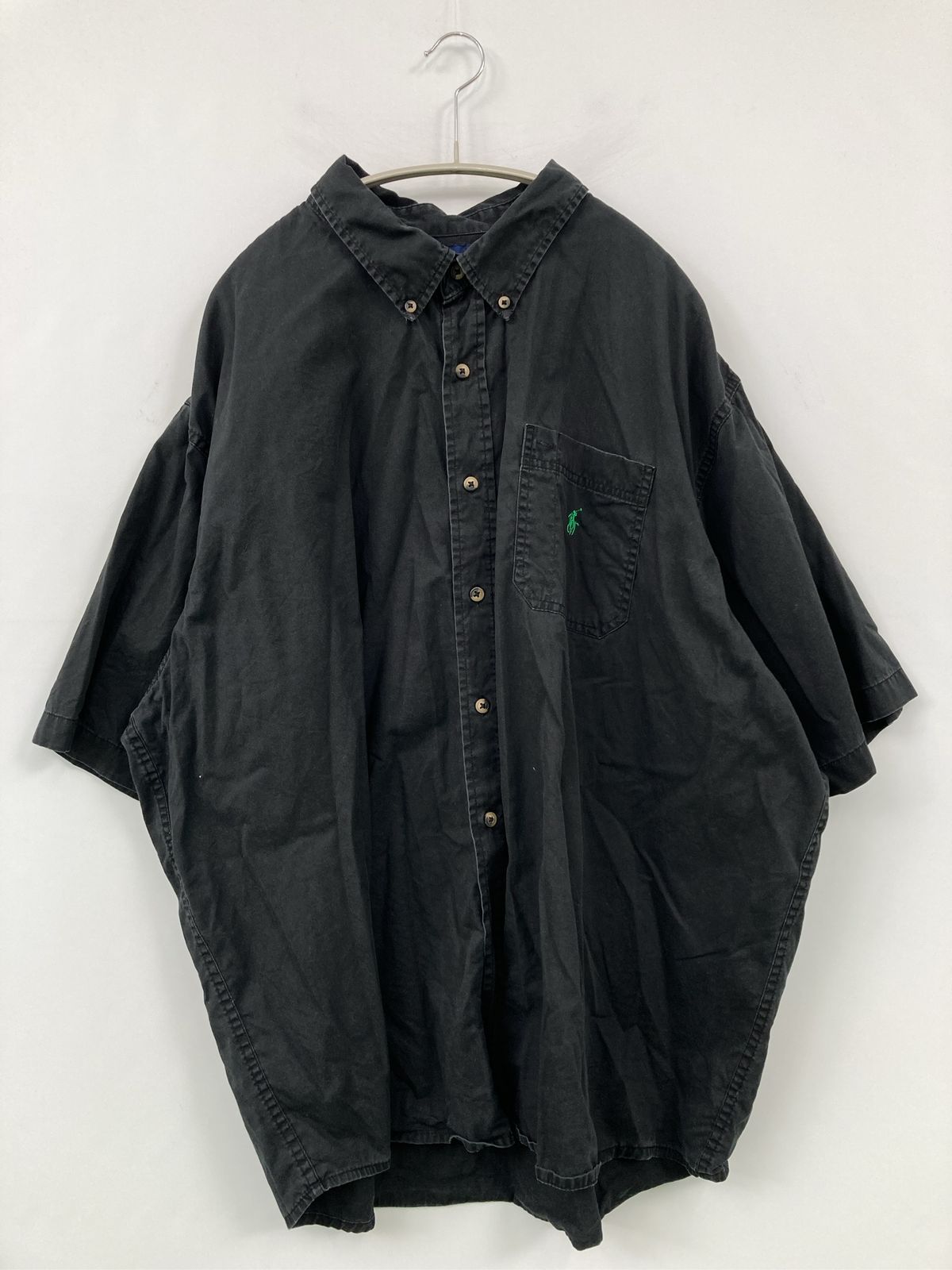 Ralph Lauren ラルフローレン シャツ/ブラウス L ブラック コットン 無地 ワンポイント ブランドロゴ 刺繍 ミドル丈 半袖 半端袖 ボタンダウン