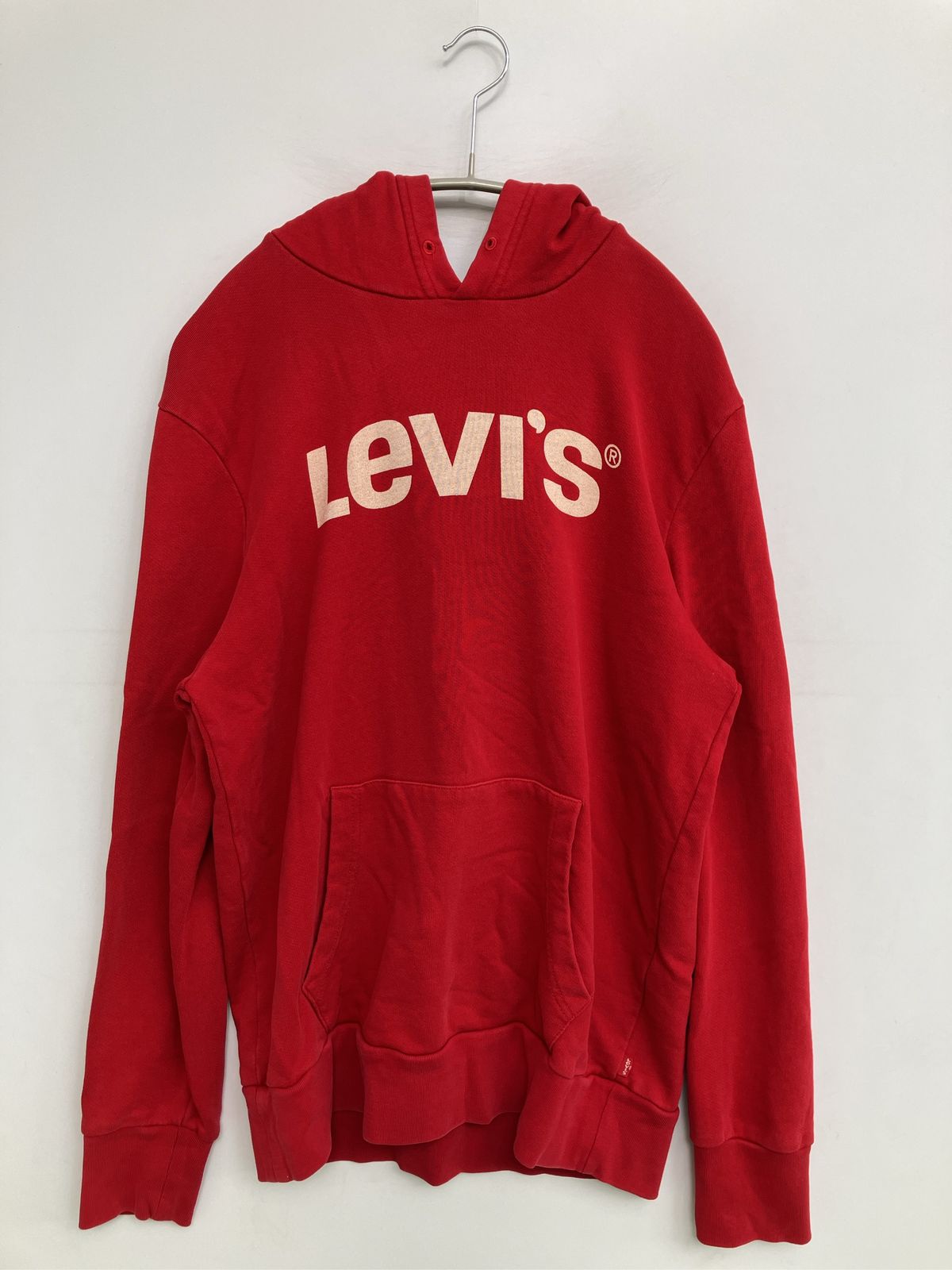 Levi's リーバイス パーカー M レッド コットン 前面プリント ブランドロゴ プルオーバー 長袖