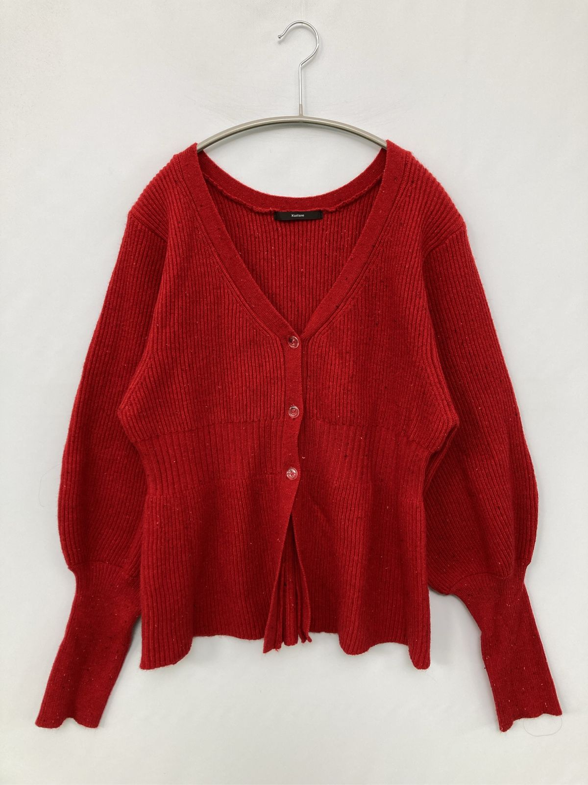 Kastane カスタネ カーディガン/ボレロ F レッド ナイロン ニット 無地 ショート丈 長袖
