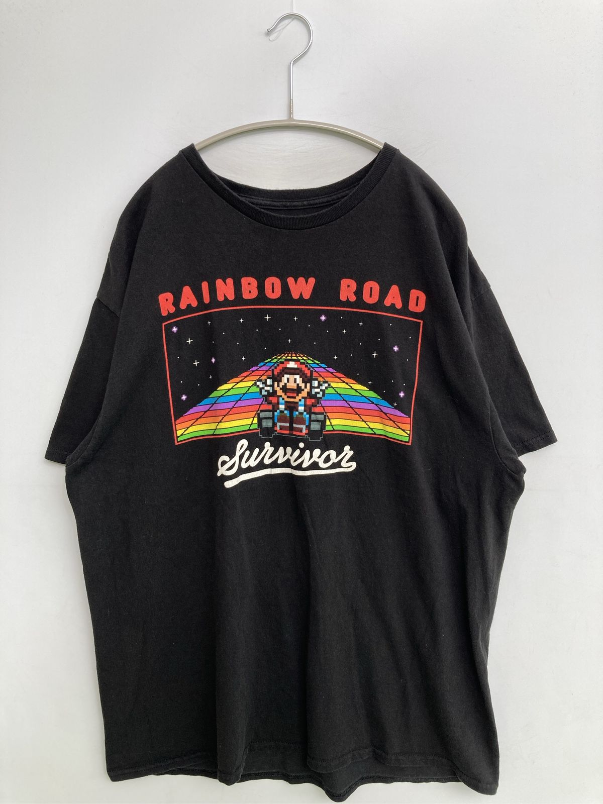NINTENDO Tシャツ/カットソー XL ブラック 前面プリント ミドル丈 半袖 クルーネック(丸首)