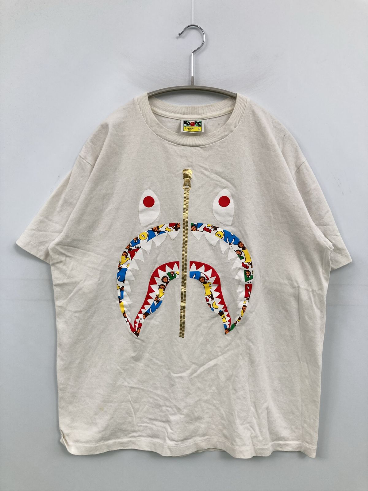 A BATHING APE アベイシングエイプ Tシャツ/カットソー L アイボリー 前面プリント ブランドロゴ ミドル丈 半袖 クルーネック(丸首)