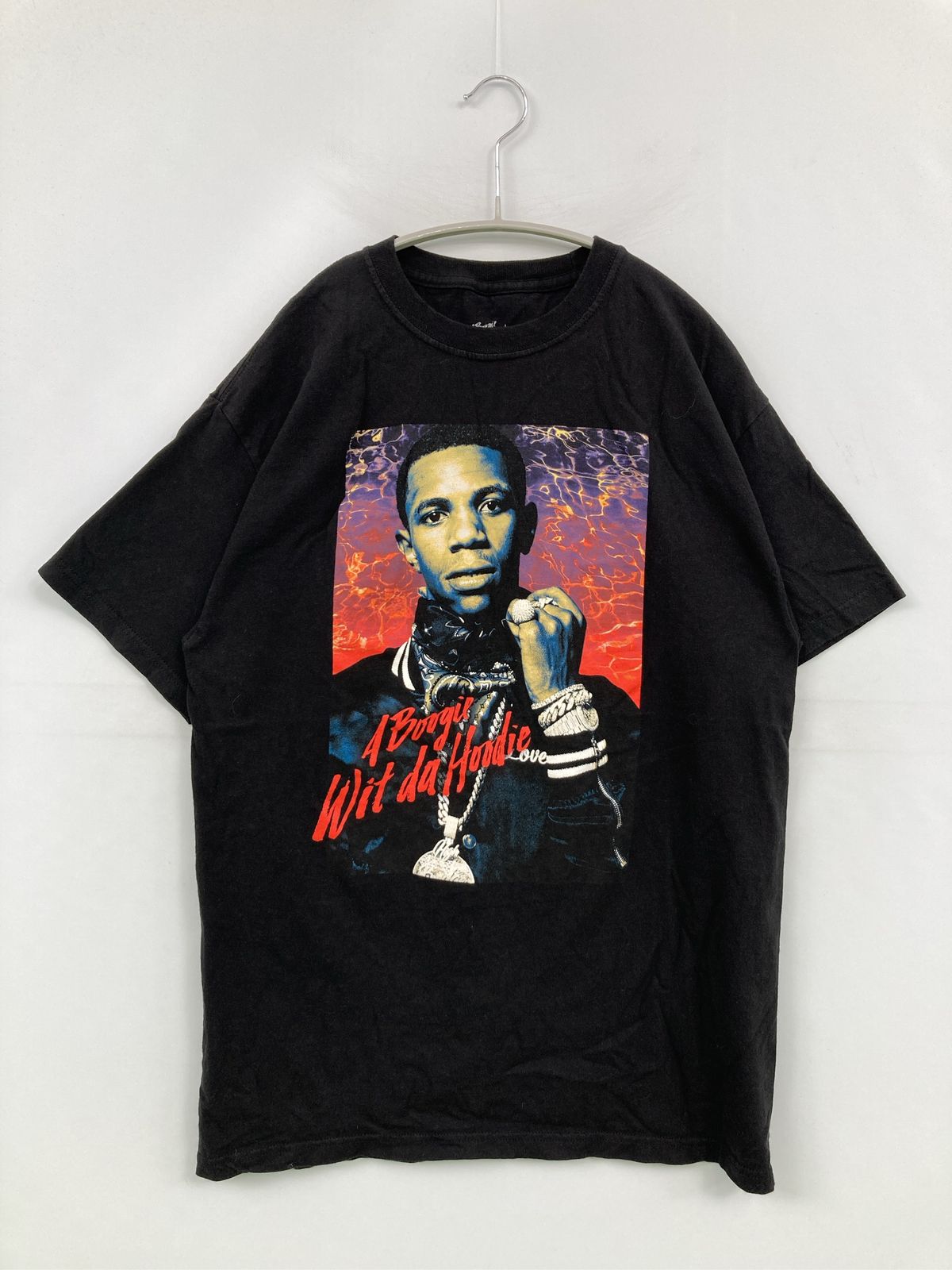 A Boogie Wit da Hoodie Tシャツ/カットソー M ブラック 前面プリント ブランドロゴ ミドル丈 半袖 クルーネック(丸首)