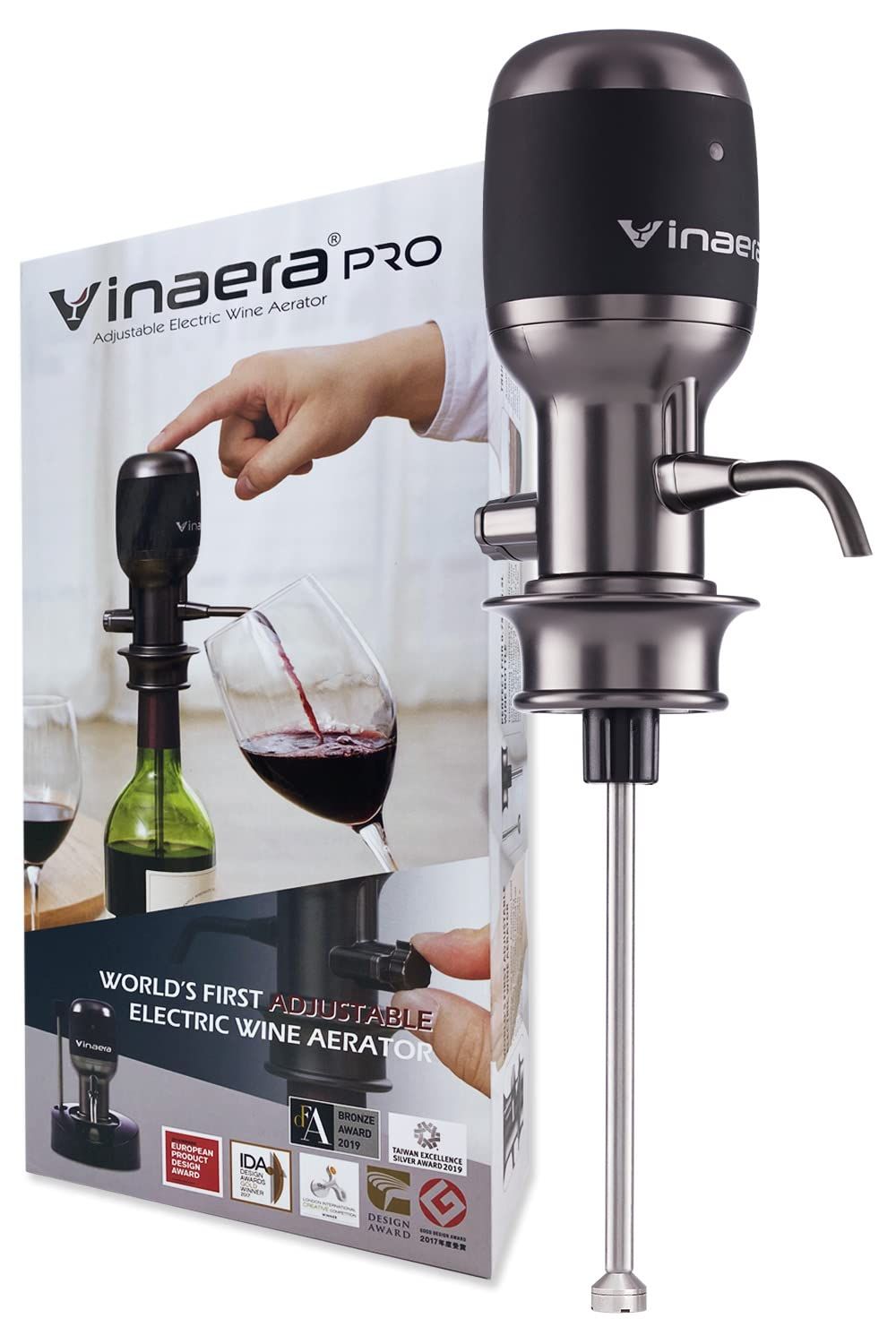【ワインを一瞬で美味しくする魔法】 Vinaera ビナエラ Pro 電動 ワインエアレーター デキャンタ デキャンタージュ ポアラー グッズ MV7 [ガンメタ]