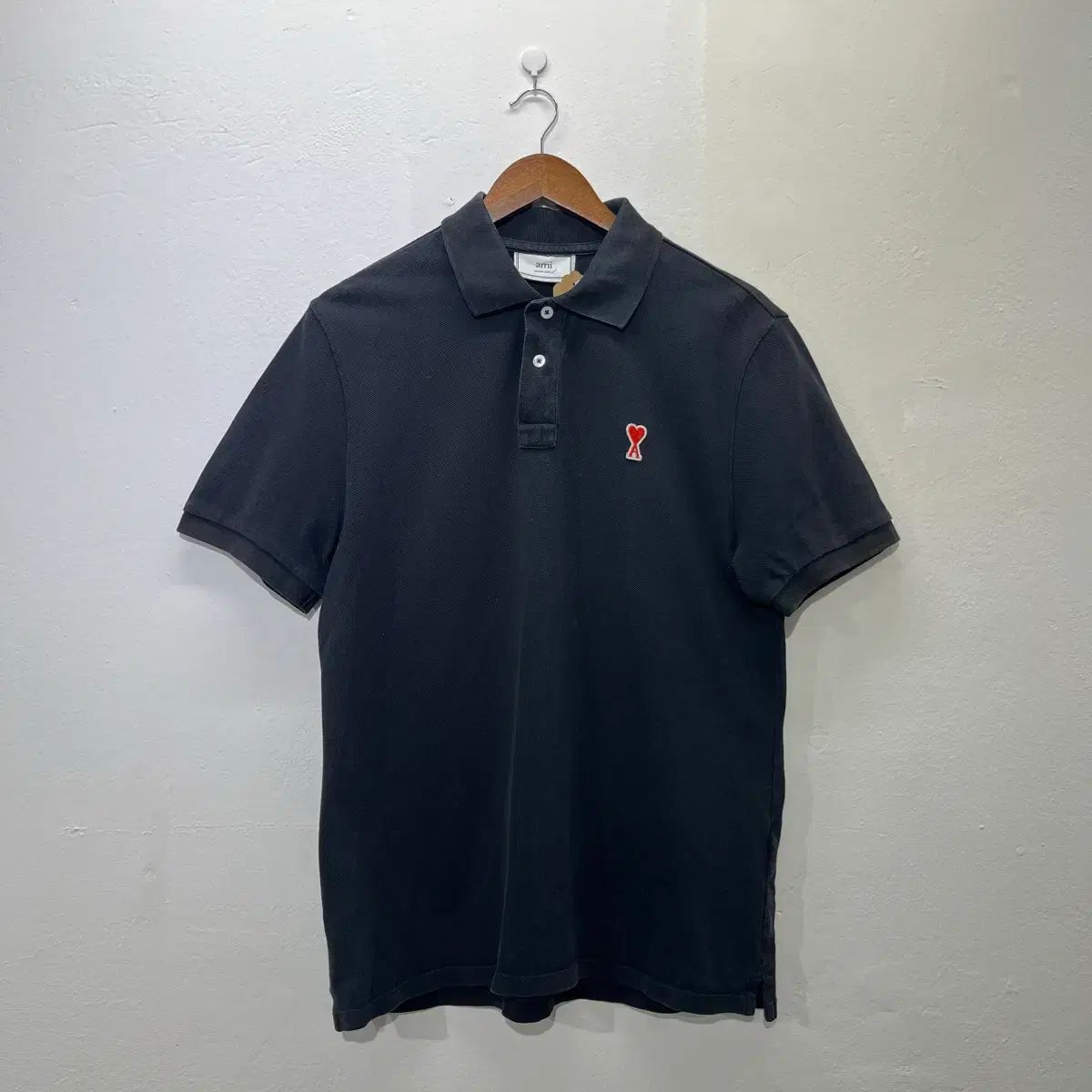 100 アミ スモールハート カラーネック 半袖 Tシャツ