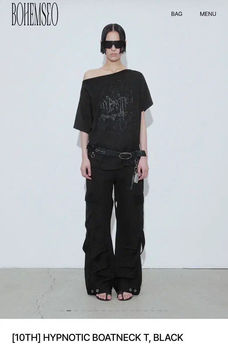 BOHEMSEO ボヘミアンソウル ボートネック HYPNOTIC Tシャツ ブラック
