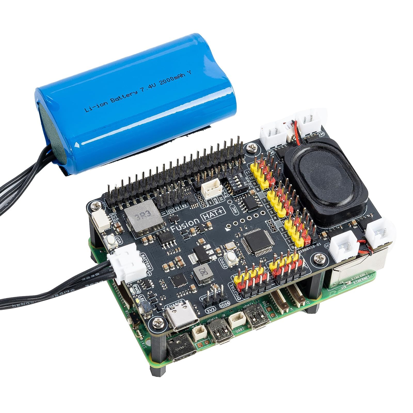 SunFounder Fusion HAT+ 拡張ボード Raspberry Pi 5/4/3B+/Zero 2W対応、充電式バッテリー内蔵、DCモータードライバー×4・PWMサーボ×12、ADC入力、スピーカー＆マイク搭載、AI LLM（ChatG ...