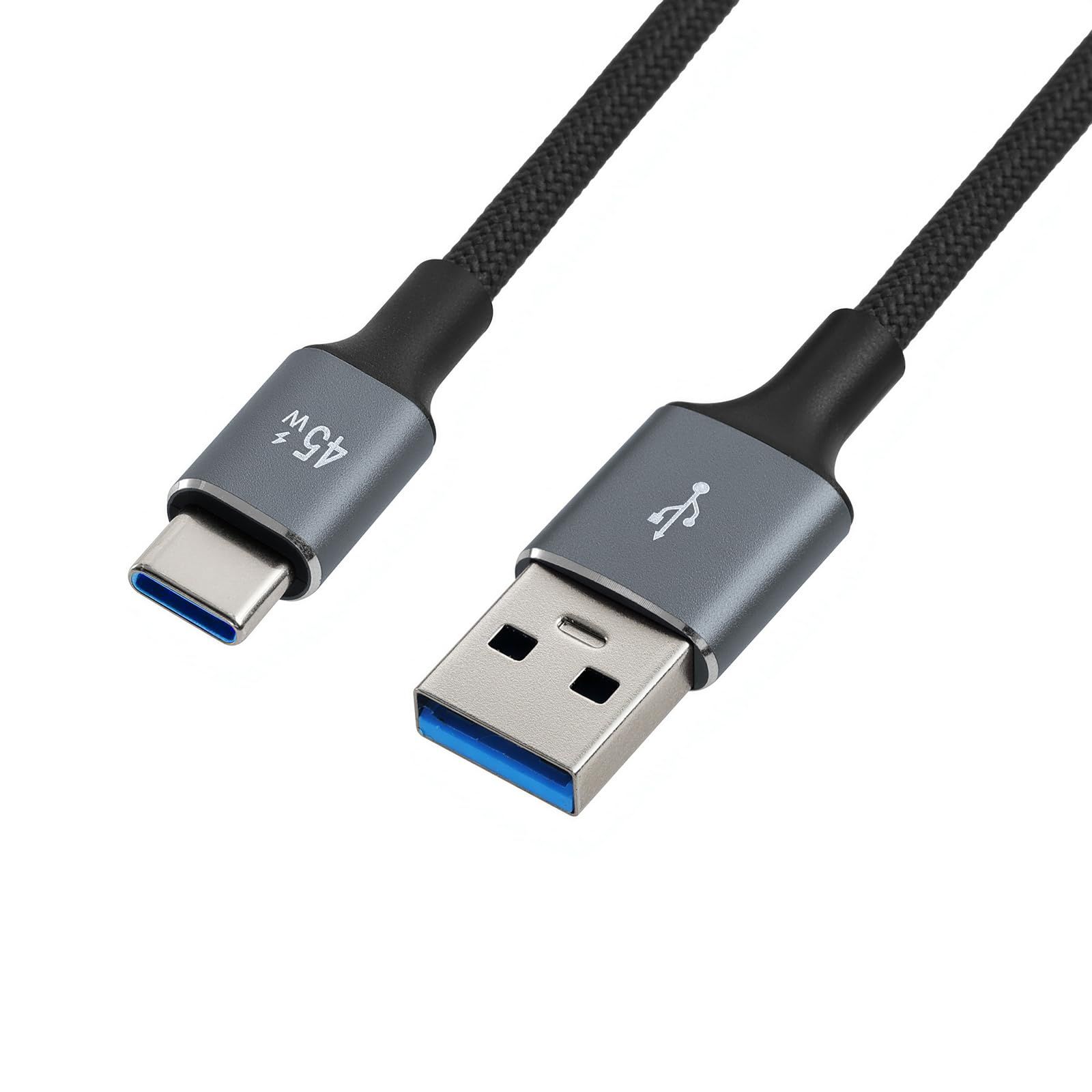 ZBLZGP USB C - USB Aケーブル、480Mbpsデータ転送、急速充電、iPhone 16/15、iPad、サムスンS24シリーズギャラクシー、ノートパソコン、タブレット用 (黒編み込み, コイル40cm)