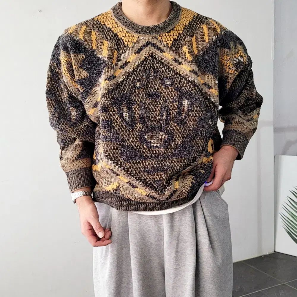 肩幅広め ウールカシミア あきら ミックス オーバーサイズ ニット スウェット 2 COLOR 95-105size