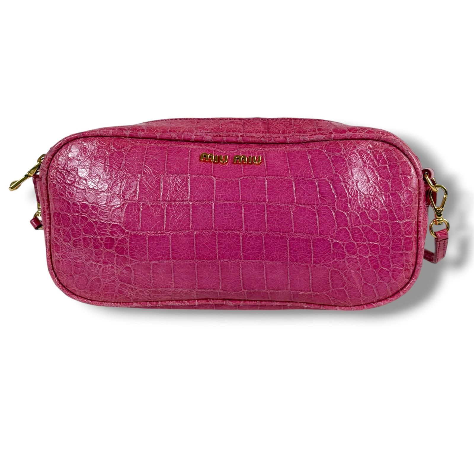 ミュウミュウ MIUMIU クロコ型押しレザー ミニショルダーバッグ ピンク 